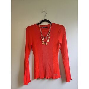 Karen Millen‎ Womens UK L Orange Shirt Blouse W Beach Necklace